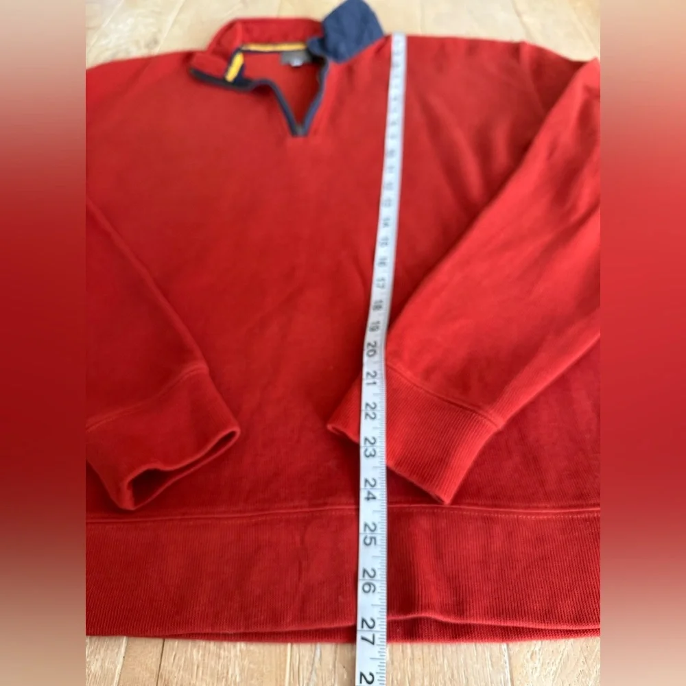 Thomas Dean Red Burnt OrangeZip-Up Sweater with Navy Trim L
